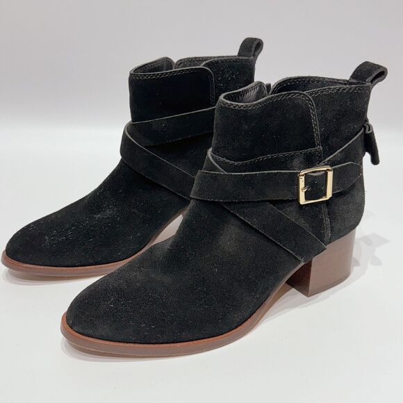 Kate Spade Polly Black Suede Buckle Strap Ankle Booties Boots Women’s Size 8M - Picture 1 of 16